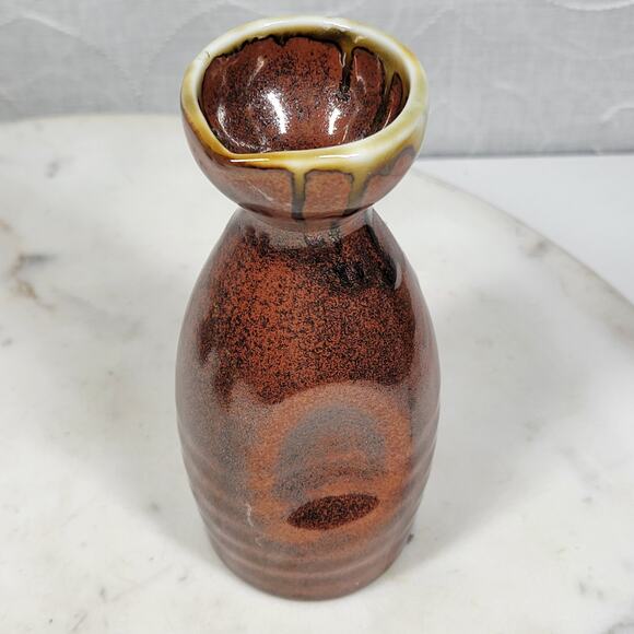 Vintage Ceramic Sake Set Brown Floral Motif Glazed Carafe Cups 3 Piece Set - Picture 10 of 16